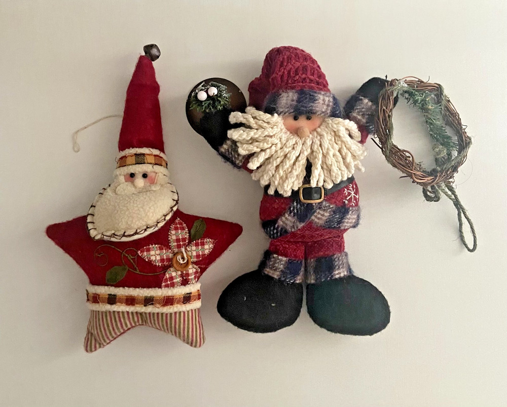 Rustic Plush Santa Christmas Collectible Ornaments, Set of 2, 10.5" to 14"H